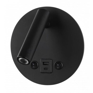 LED Wall Light, 8W, ON/OFF-Switch, USB, Black, Neutral Light