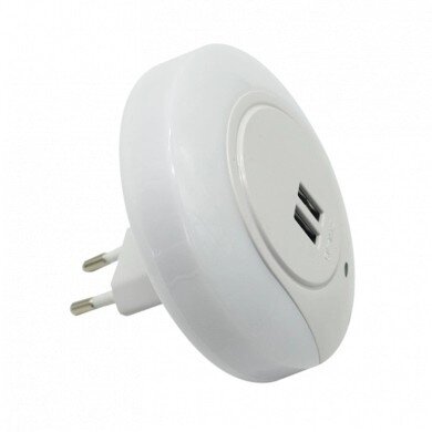 LED Socket Night Light, 0.5W, 2xUSB, White, White Light